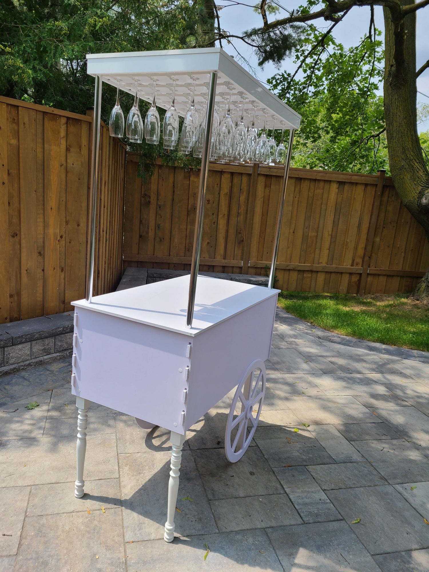 candy carts for sale, Mobile bar cart, drink cart, party decor, wedding decorations, champagne display, event bar, collapsible bar cart, white PVC bar cart, Toronto-made party supplies