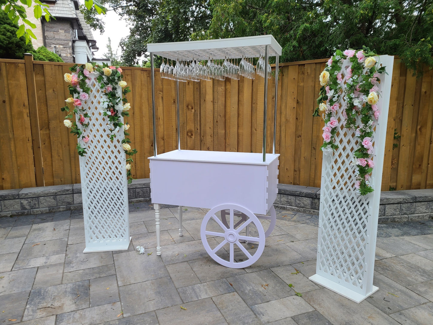 candy carts for sale, Mobile bar cart, drink cart, party decor, wedding decorations, champagne display, event bar, collapsible bar cart, white PVC bar cart, Toronto-made party supplies