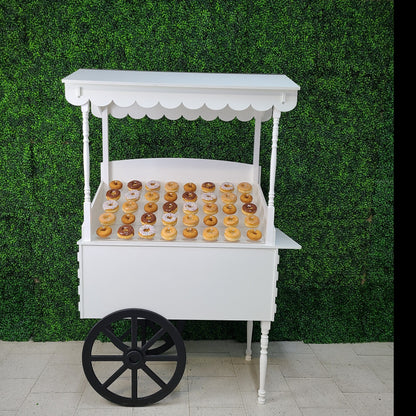 donut cart, candy cart, cake stand, mini bar, photo booth backdrop, multifunctional, durable, easy to maintain, white PVC, clear acrylic, collapsible, washable, 20kg capacity, 44lbs capacity, quick assembly, weddings, birthdays, baby showers, graduations, corporate events, special occasions