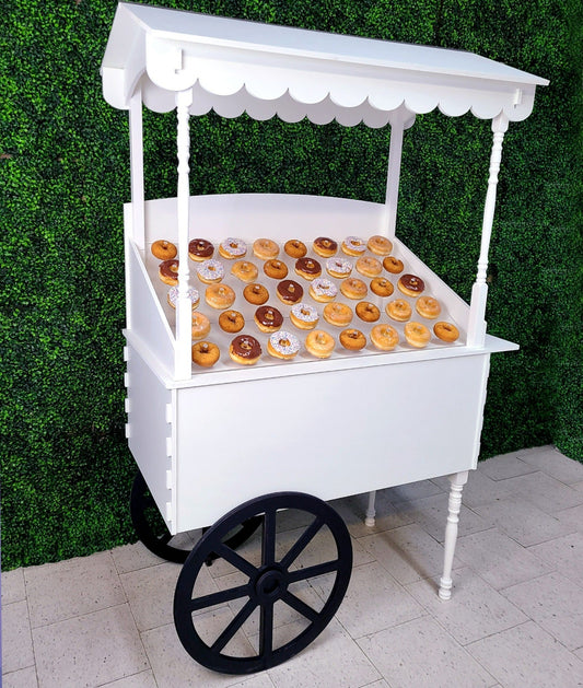 Cake stands, Cupcake Cart, donut cart, candy cart, cake stand, mini bar, photo booth backdrop, multifunctional, durable, easy to maintain, white PVC, clear acrylic, collapsible, washable, 20kg capacity, 44lbs capacity, quick assembly, weddings, birthdays, baby showers, graduations, corporate events, special occasions